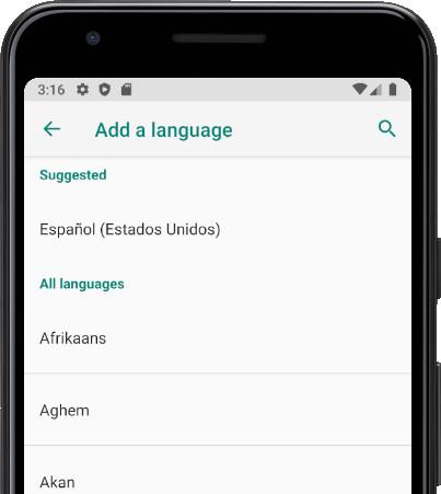 Search languages Android