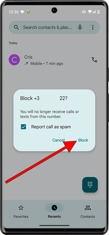 Confirm block contact Android