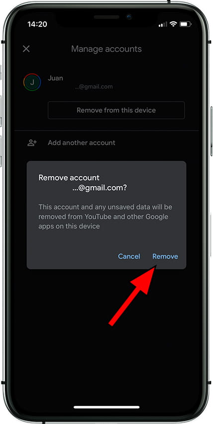 Confirm remove Google account from Apple iPhone 14 Pro Max