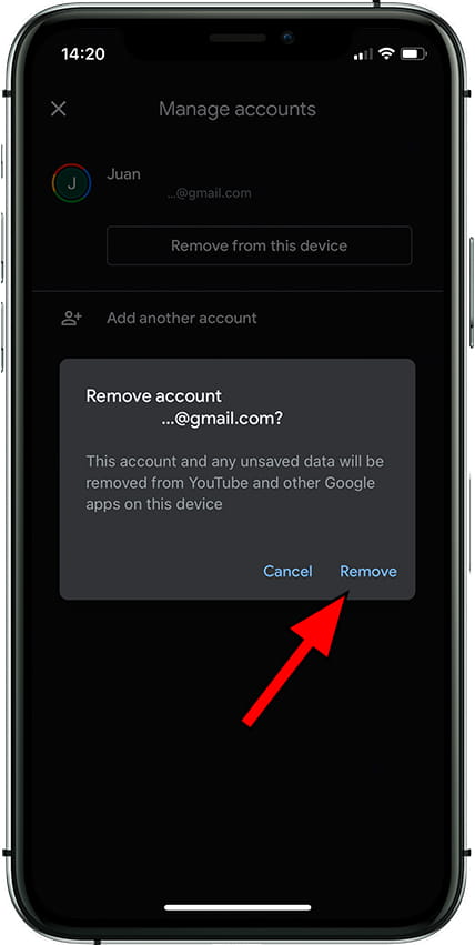 Confirm remove Google account from Apple iPhone 14 Plus