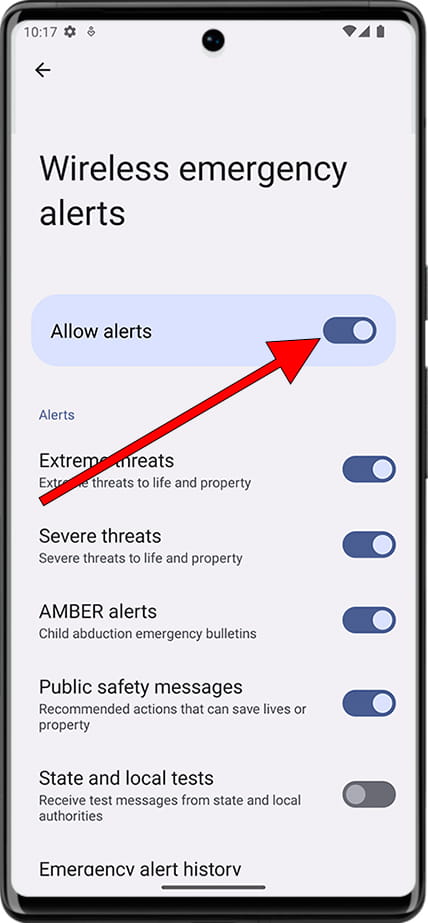 Activate or deactivate emergency alerts Android