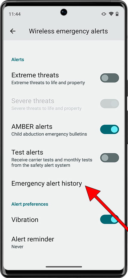 Emergency alerts history Android