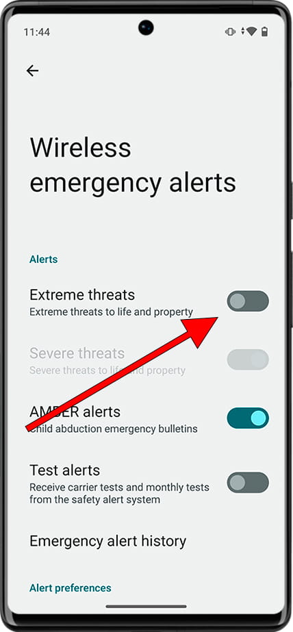 Activate or deactivate alertas amenazas extremas Android