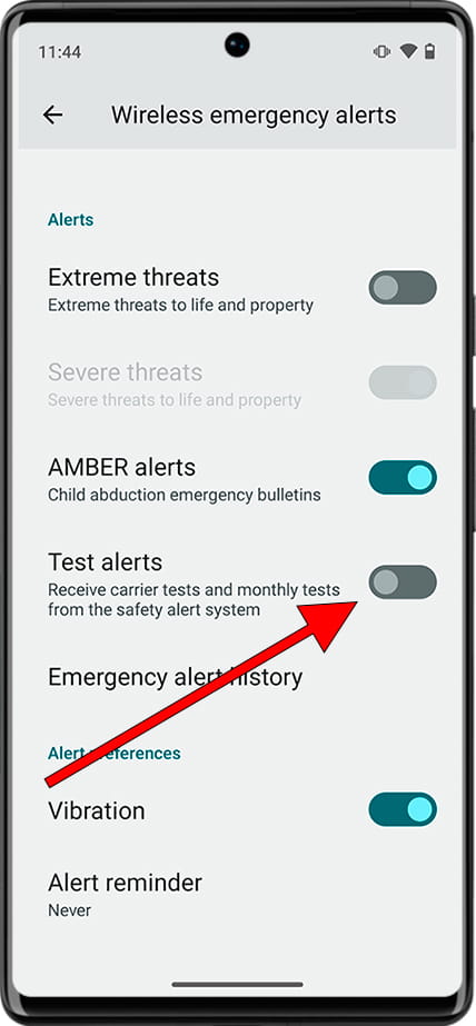 Activate or deactivate alertas de prueba Android