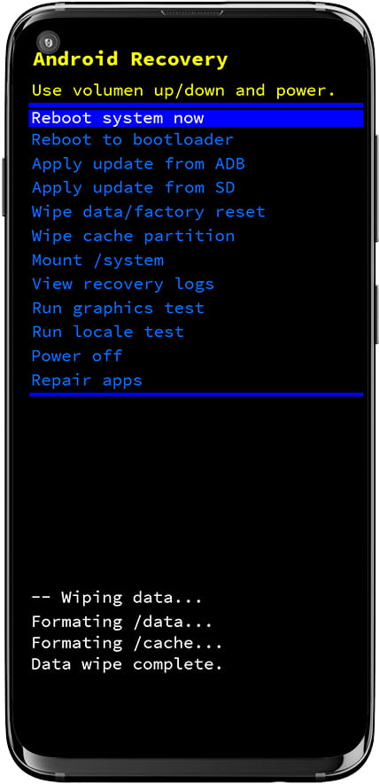 Menú Android Recovery