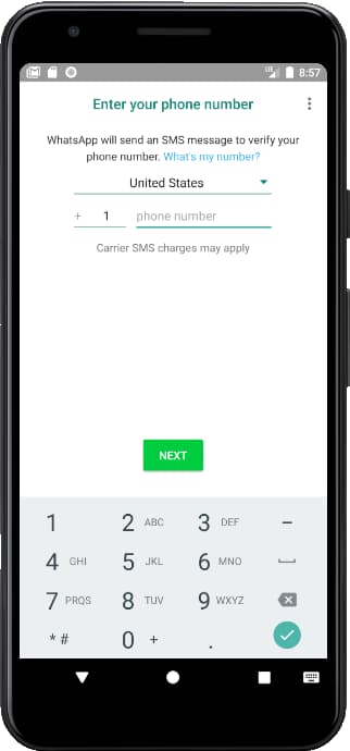 Enter phone number in WhatsApp
