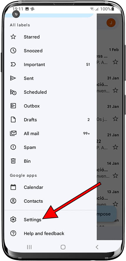 settings Gmail