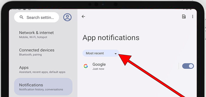 Recent app notifications Android