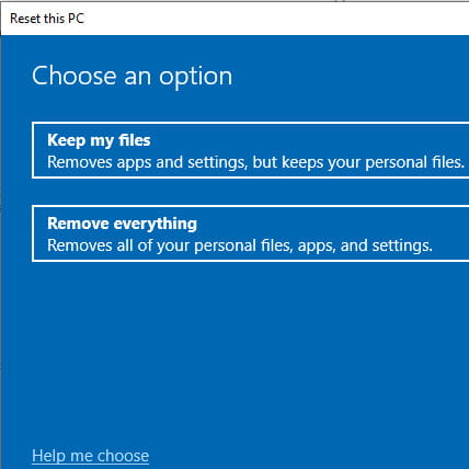 Choose an recovery option Windows