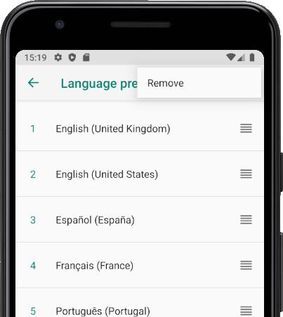 Remove laguage Android