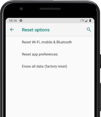 Reset options Android