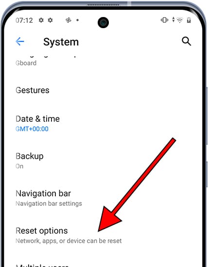 Android reset options