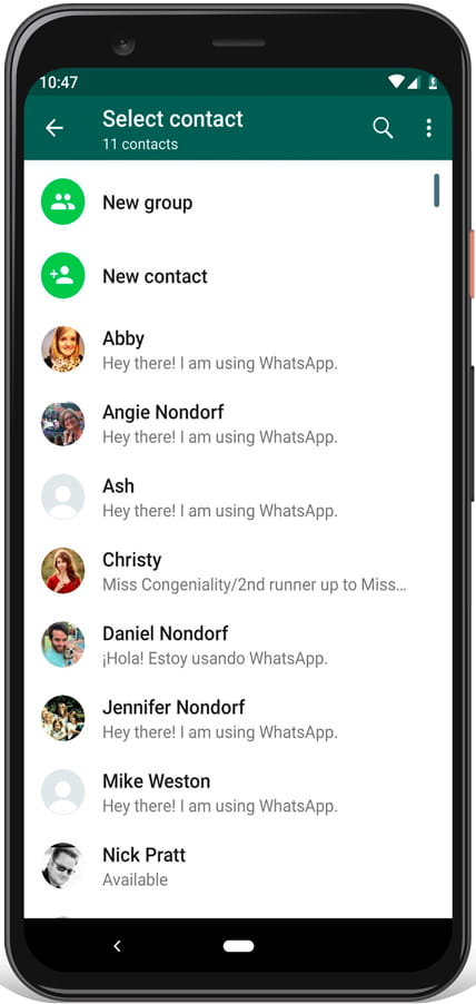Select contact WhatsApp