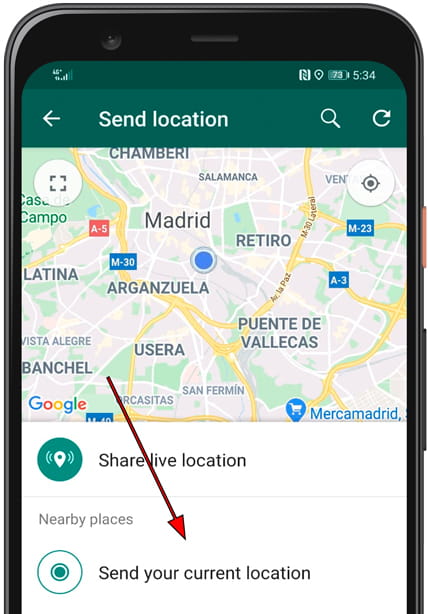Send current location WhatsApp