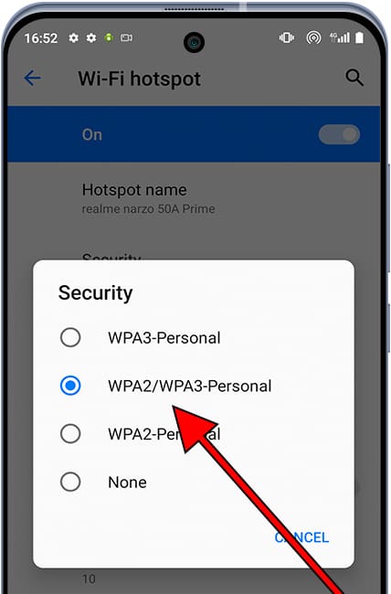 Edit Wi-Fi hotspot security Android